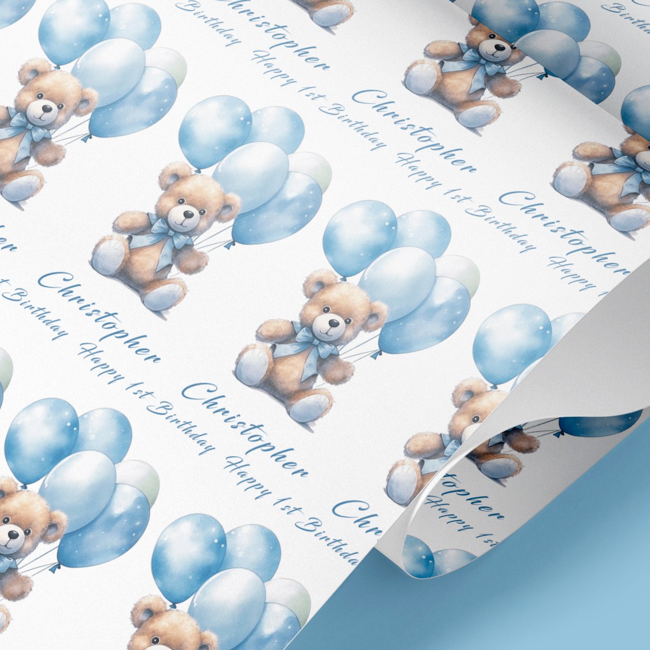 blue teddy wrapping paper