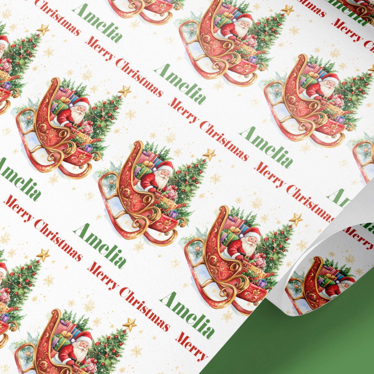 santas sleigh wrapping paper