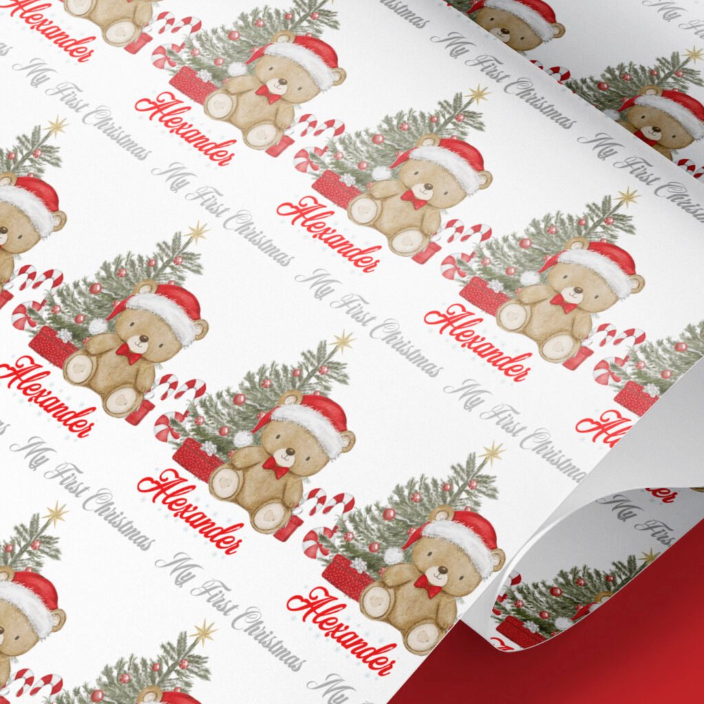 christmas teddy bear wrapping paper