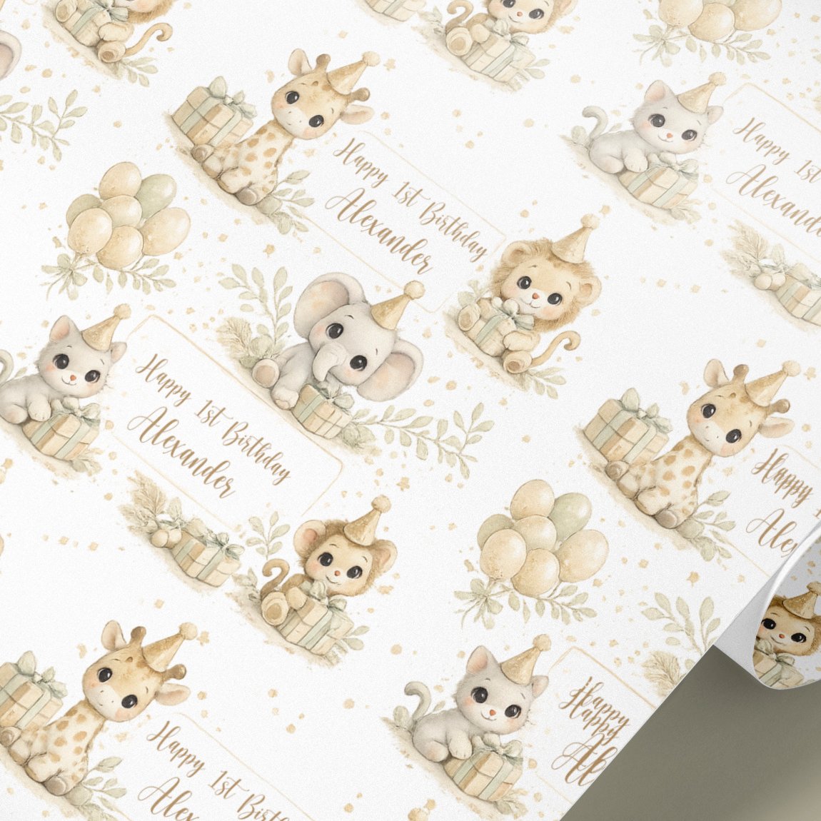 Personalised safari animal wrapping paper