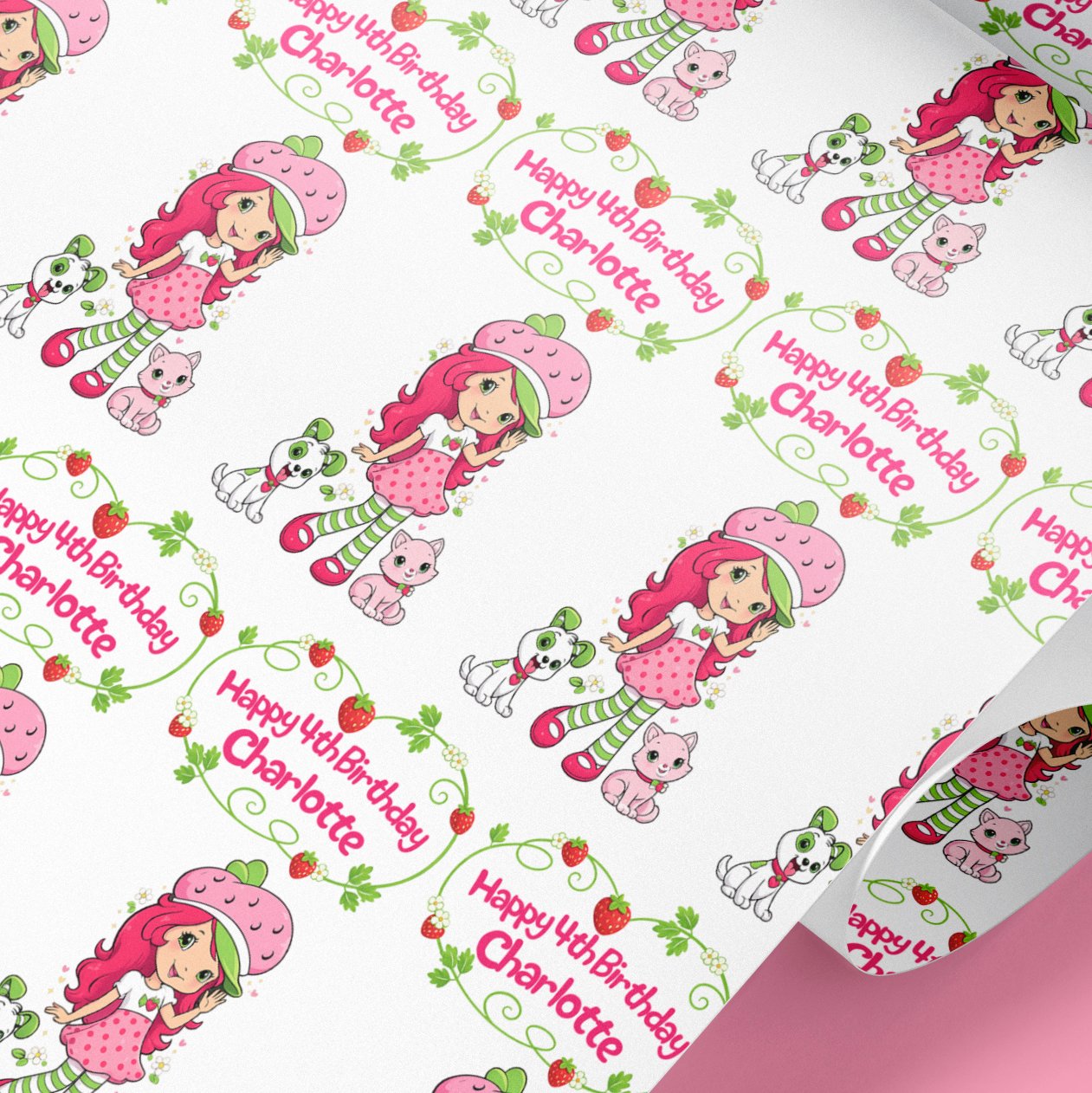 strawberry shortcake personalised wrapping paper