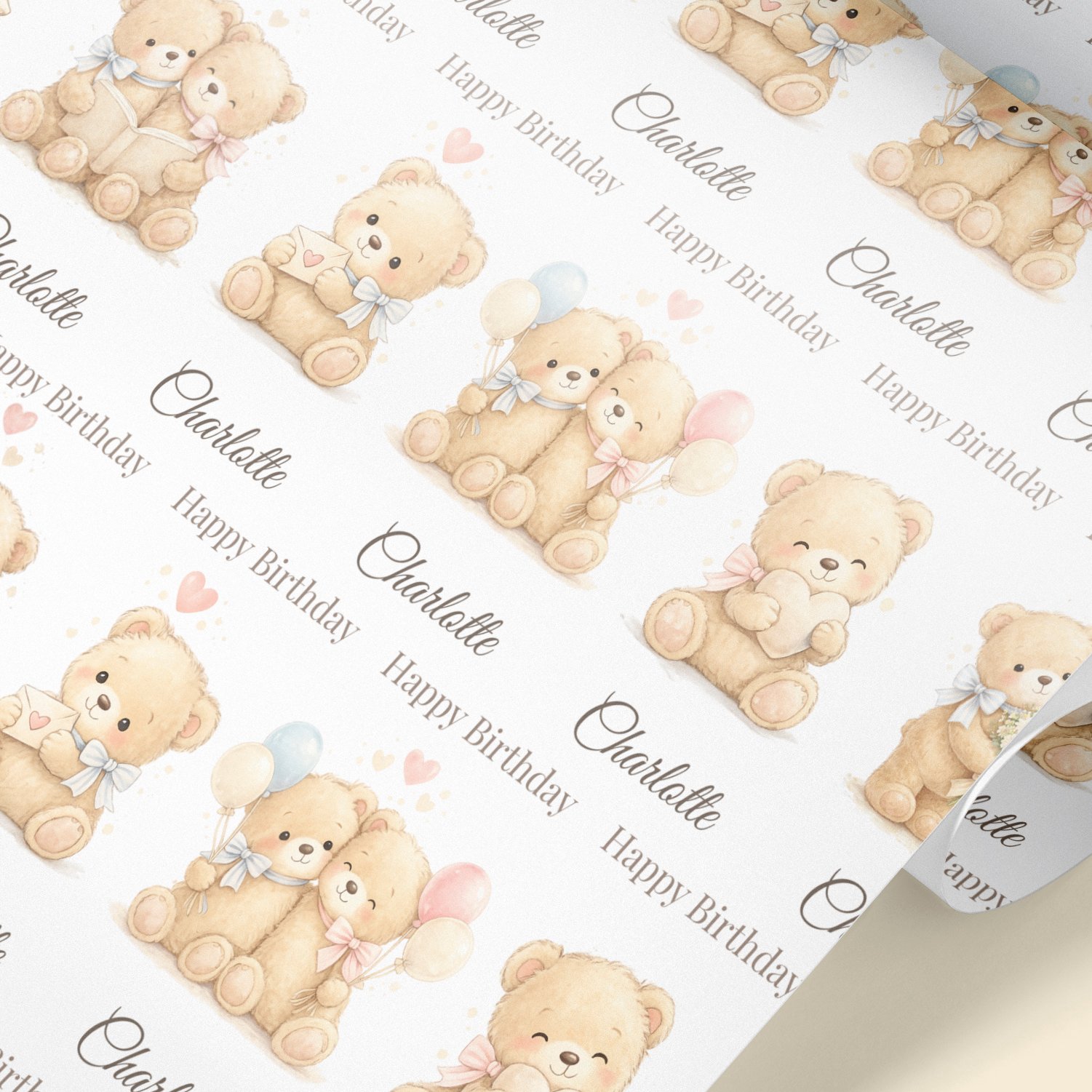 personalised teddy friends wrapping paper
