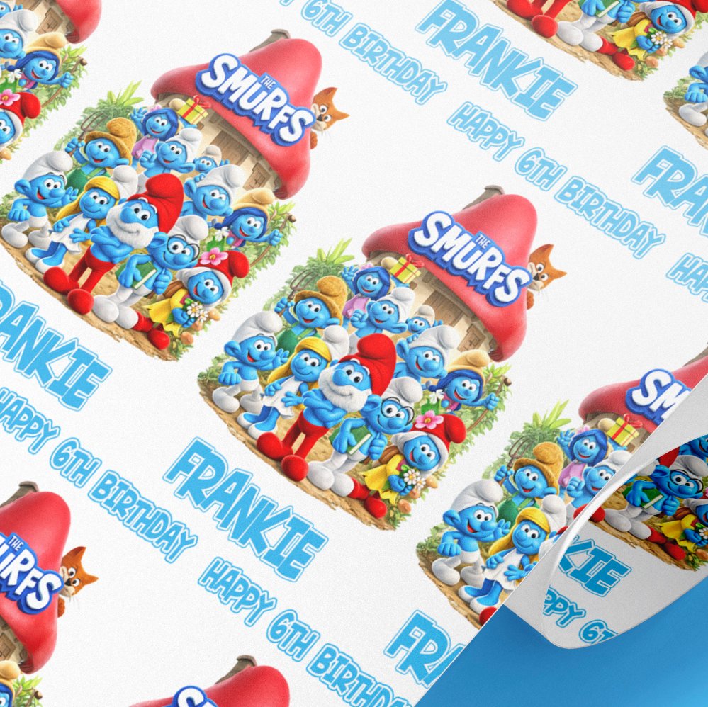 personalised smurfs wrapping paper