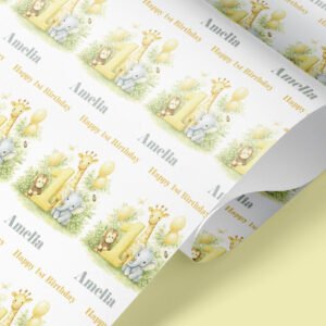 Personalised lemon safari wrapping paper with name