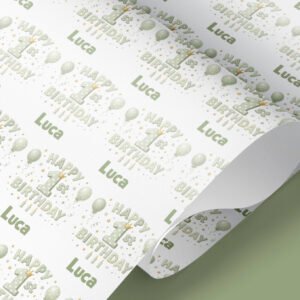 personalised sage green 1st birthday wrapping paper