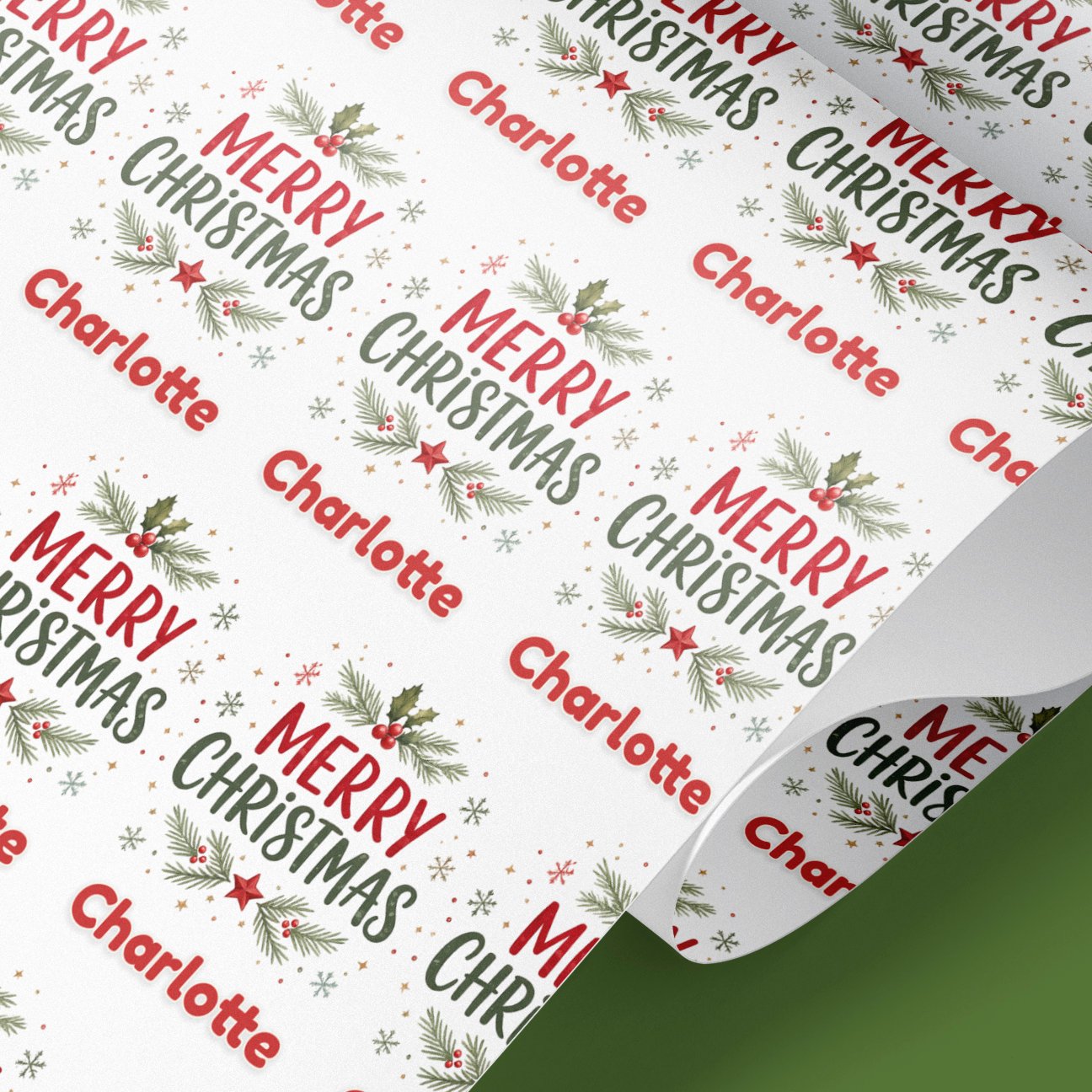 Traditional Christmas gift wrap with custom name