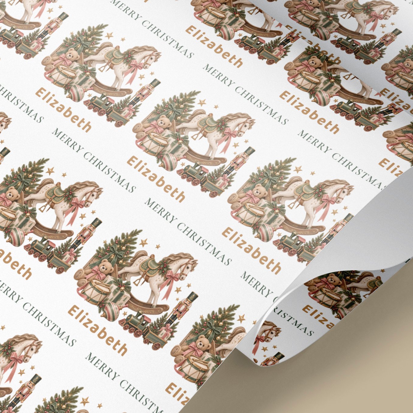 personalised christmas rocking horse wrapping paper
