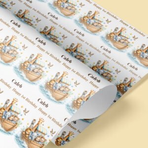Personalised safari wrapping paper with name and age