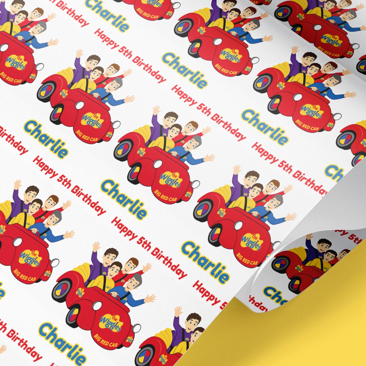 The Wiggles birthday wrapping paper with name and age